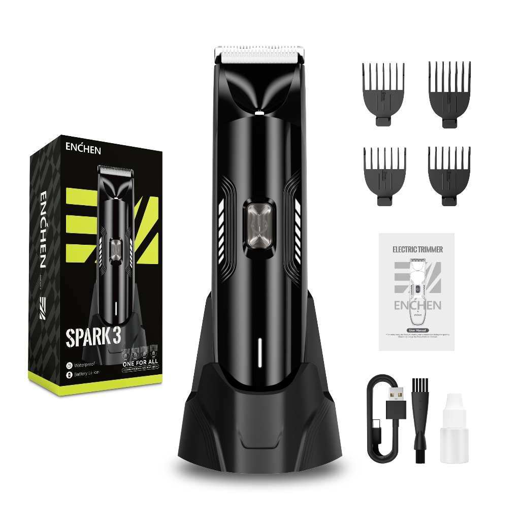 Aparador de Pelos Corporais Elétrico ENCHEN Spark 3 Corpo Barba Virilha IPX7 7500RPM USB Tipo-C Luz LED
