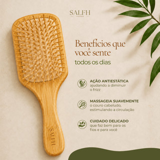 Escova de Cabelo Bambu Antiestática e Antifrizz Massagem no Couro Cabeludo com Almofada de Ar