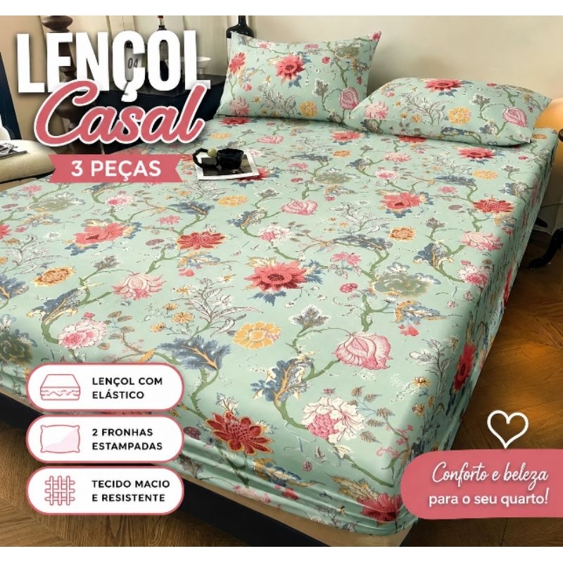jogo lençol casal 3 peças, solteiro 2 peças/ estampas sortidas tecido micropercal!!