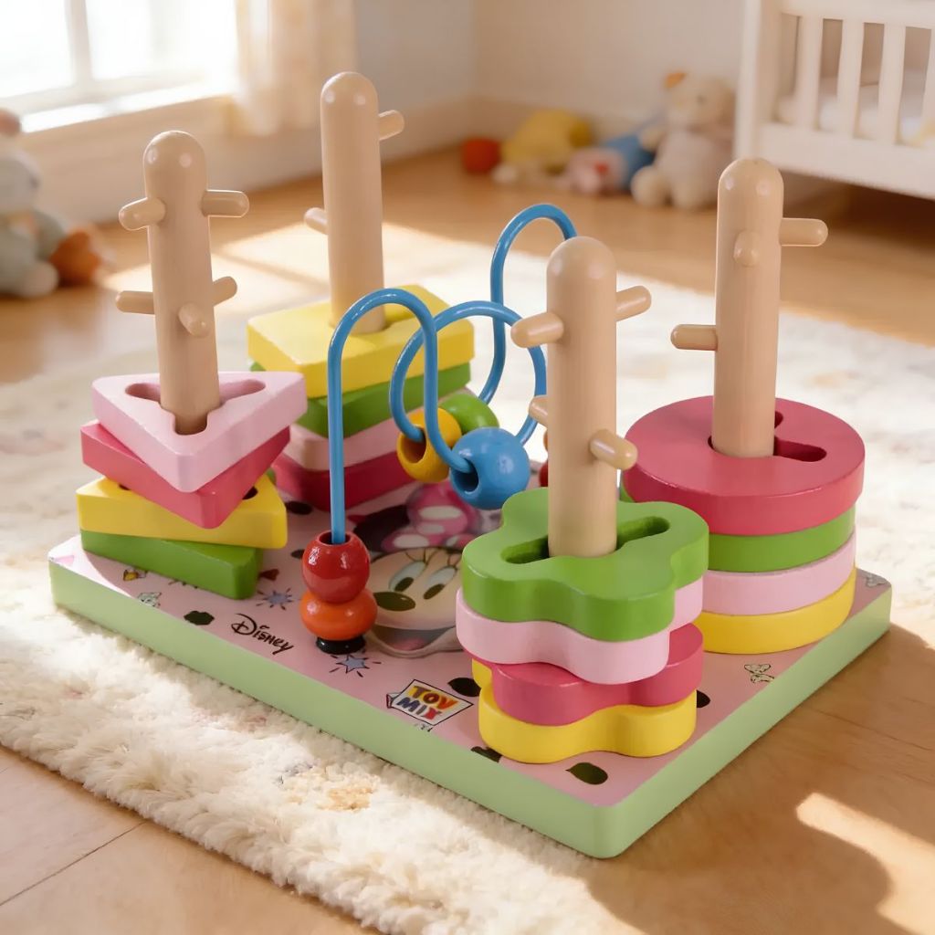 Brinquedo Pedagógico Aramado Cores e Formas Disney Montessori Montanha Russa MDF Educativo Colorido