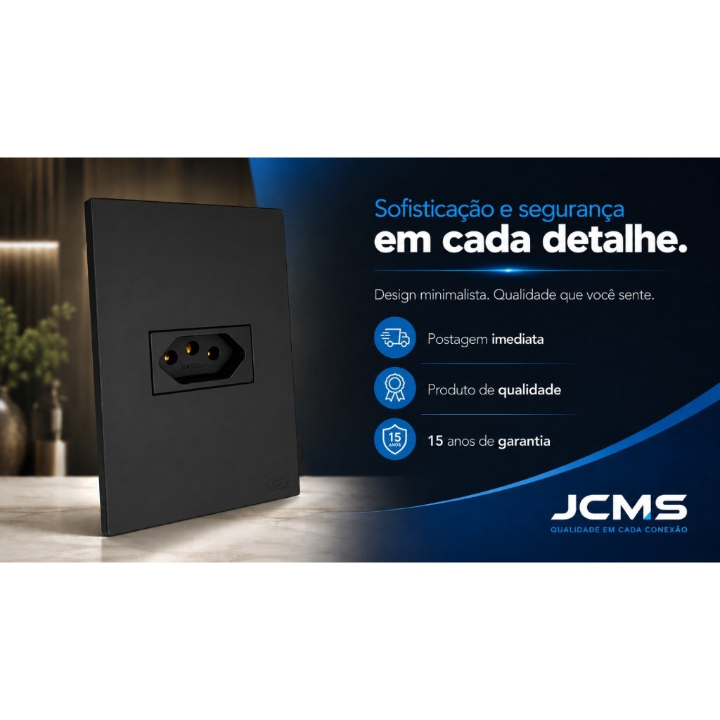 conjunto tomada simples, tomada dupla, interruptor simples Recta Preto fosco