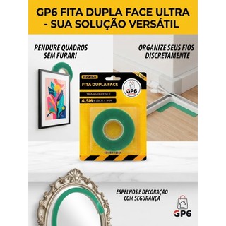 Fita Dupla Face Transparente Fixação Forte Extra Ultra 4,5m GP6 Multiuso Para Quadros Espelhos Fios