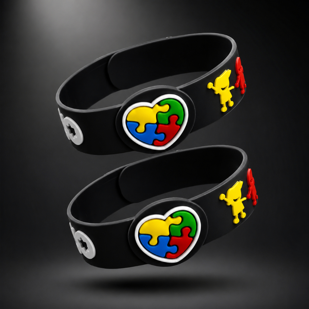 2 Pulseiras Ajustáveis Autismo/Autista Infantil - Quebra Cabeça Amor e União