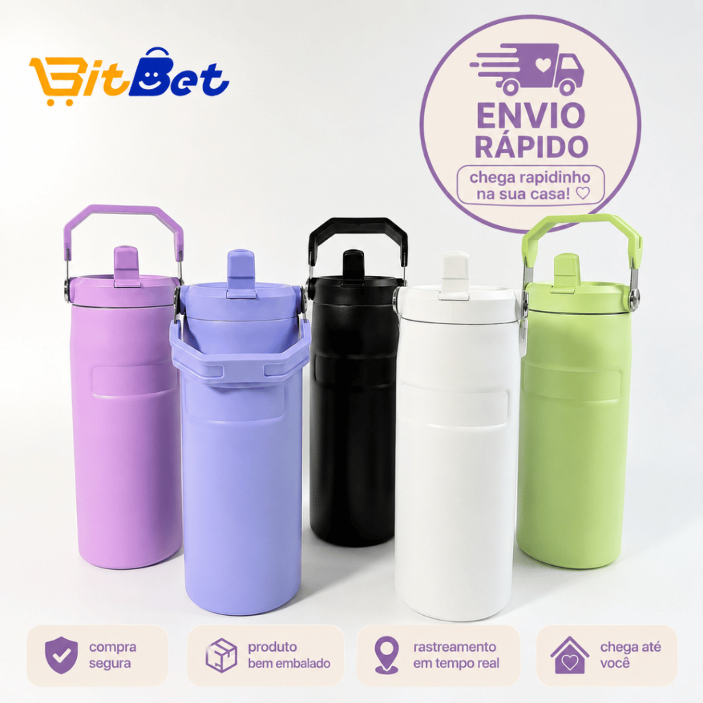 500ml Copo Térmico com Canudo– Garrafa Térmica Portátil com Alça | Conserva Quente e Frio CP-22