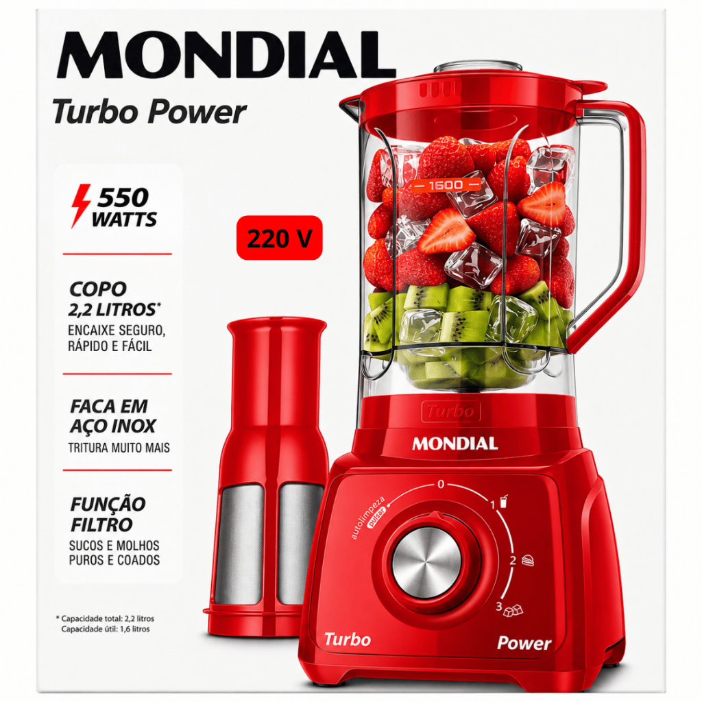 Liquidificador Mondial Turbo Power L-99 FR Potente Prático com Autolimpeza Vermelho 220V
