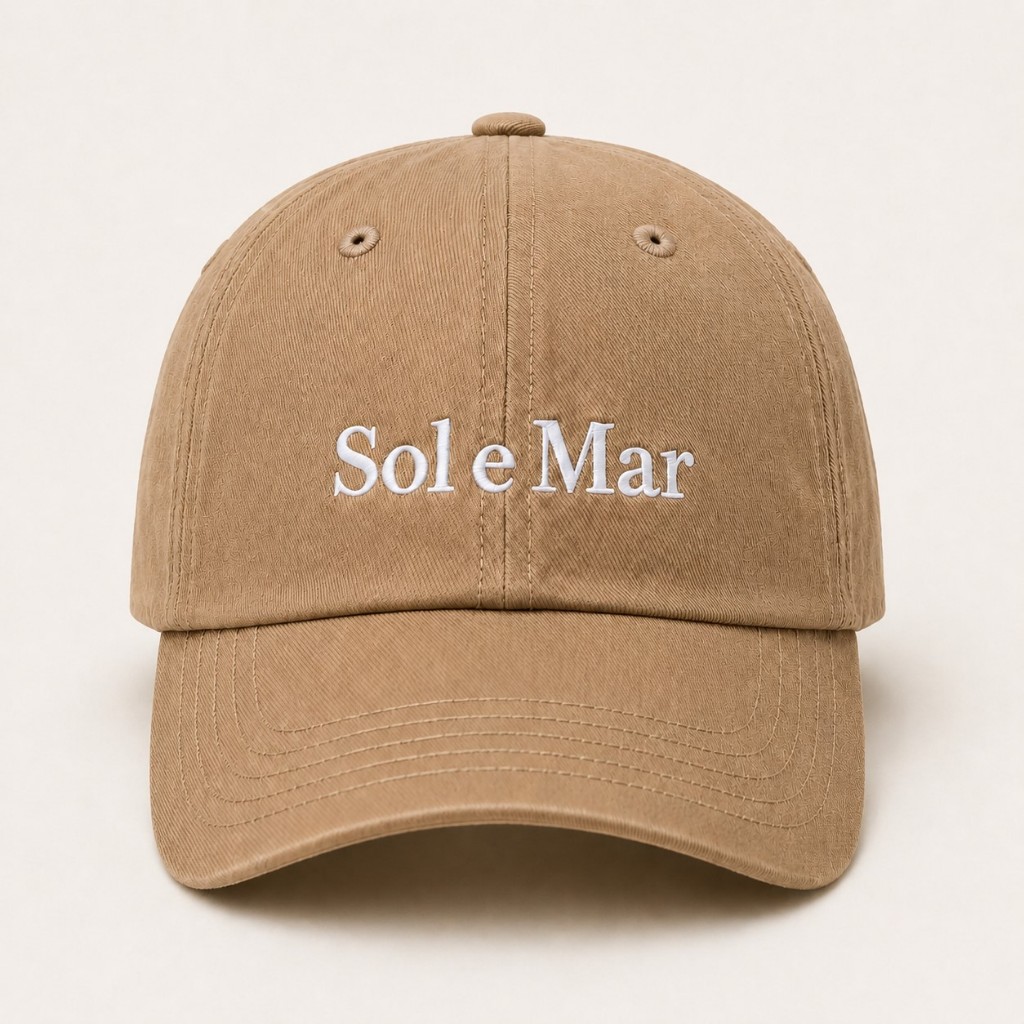 Boné Sol E Mar Unissex Algodão Bordado Aba Curva Ajustável