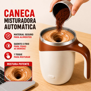 Caneca Mixer Automática Recarregável USB 380ml Misturador Magnético para Café Leite Chocolate com Tampa