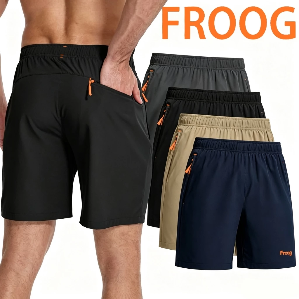 Froog Bermuda Short Masculino Esportivo c/Elastano 3 Bolsos Zíper Dry Fit Leve Respirável Refletivo Neon Corrida Academi