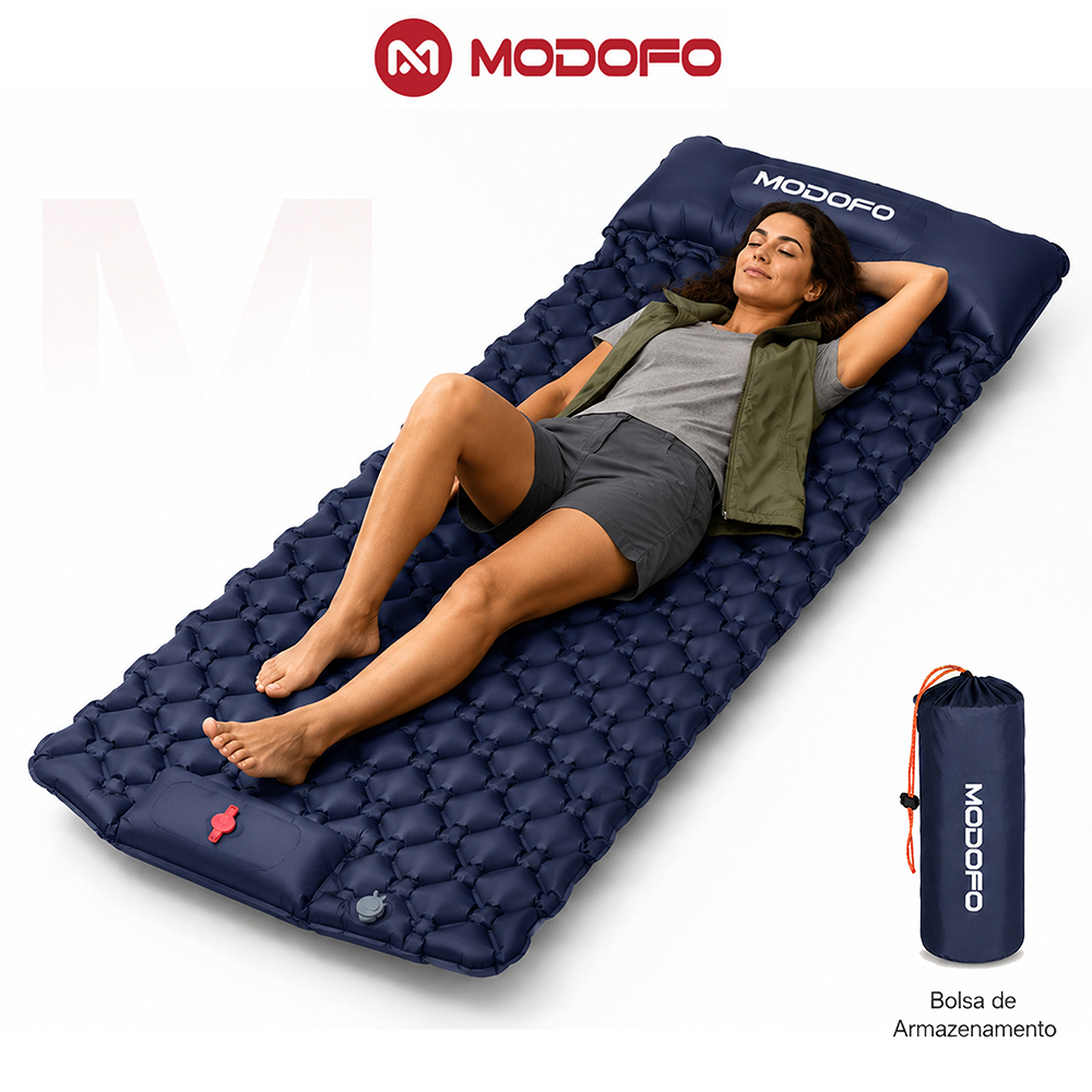 MODOFO Colchão Inflável Solteiro 190x60x5CM Portátil Camping com Bomba de Pé Embutida Travesseiro