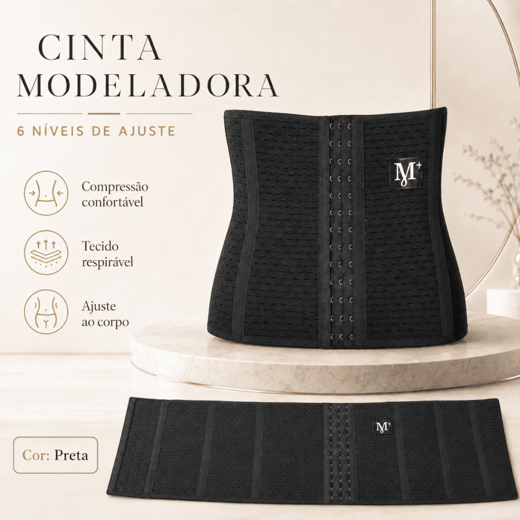 Cinta Modeladora Abdominal Alta Compressão Conforto Afina Redutor Cintura 6 Ajustes Ganchos Respirável Abdominal