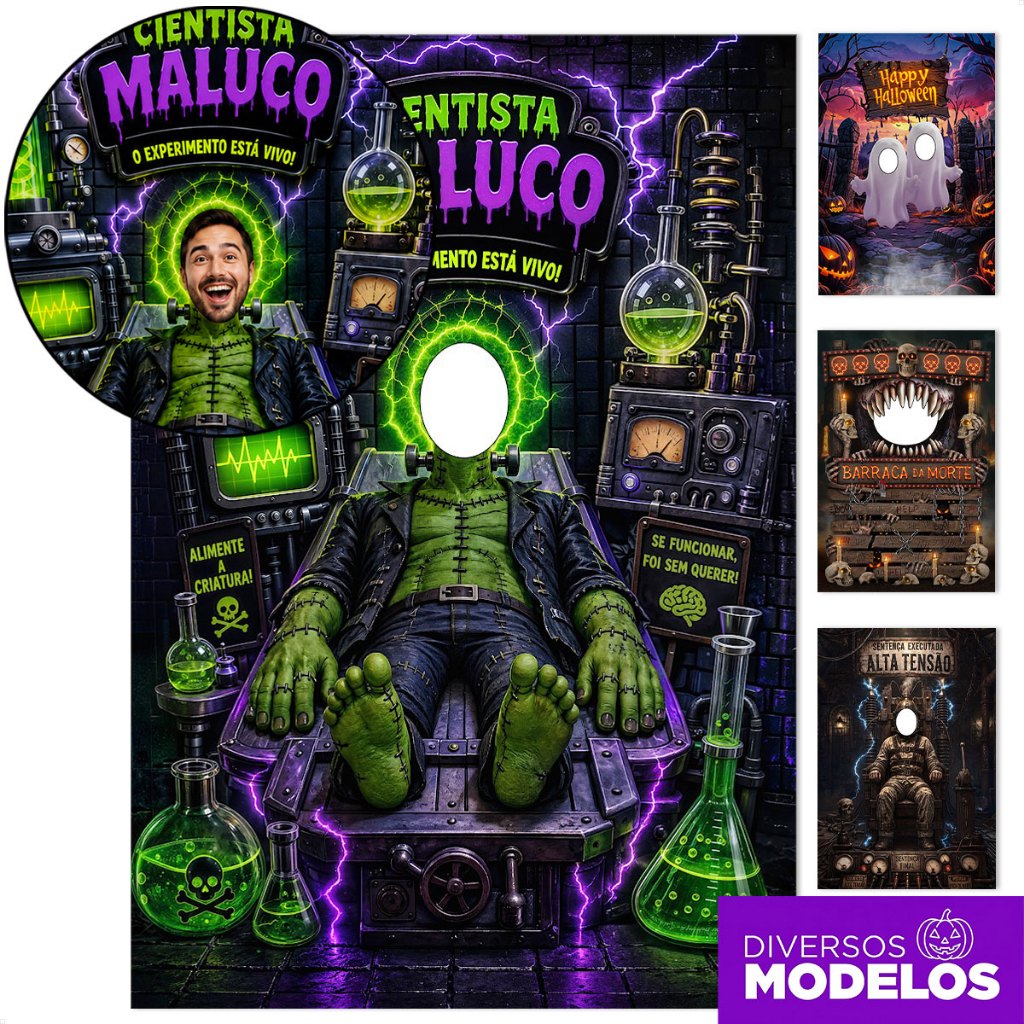 Painel Halloween Interativo Vazado para Foto Decoração Dia da Bruxas Retangular Sublimado Tecido 1,50x2,20m