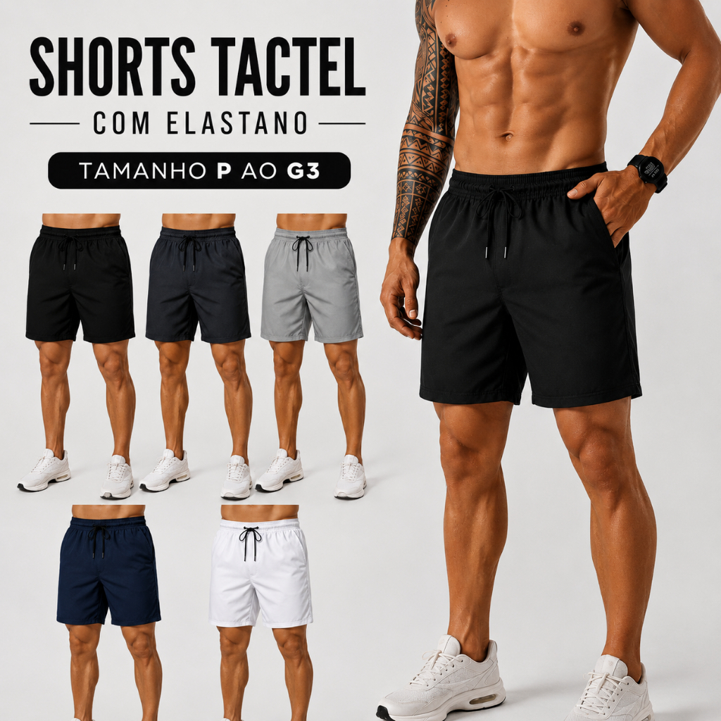 Bermuda Masculina Shorts Com Bolso Tactel Com Elastano Microfibra Academia Moda Praia Secagem Rápida do P a G3 Plus Size