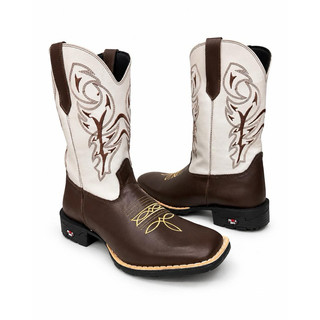 Bota Texana - Country - Rodeio - Bota Masculina em Couro Legítimo | Cano Alto | Bico Quadrado | Confortável