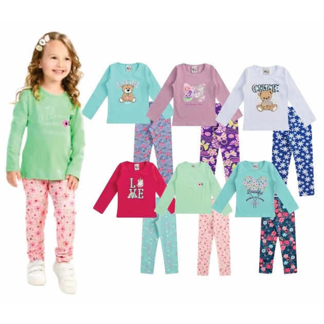 Kit 3 Conjuntos Feminino Infantil  de Meia Estação Quentinho e Confortável  Sortidos de Inverno  1 ao 10 anos