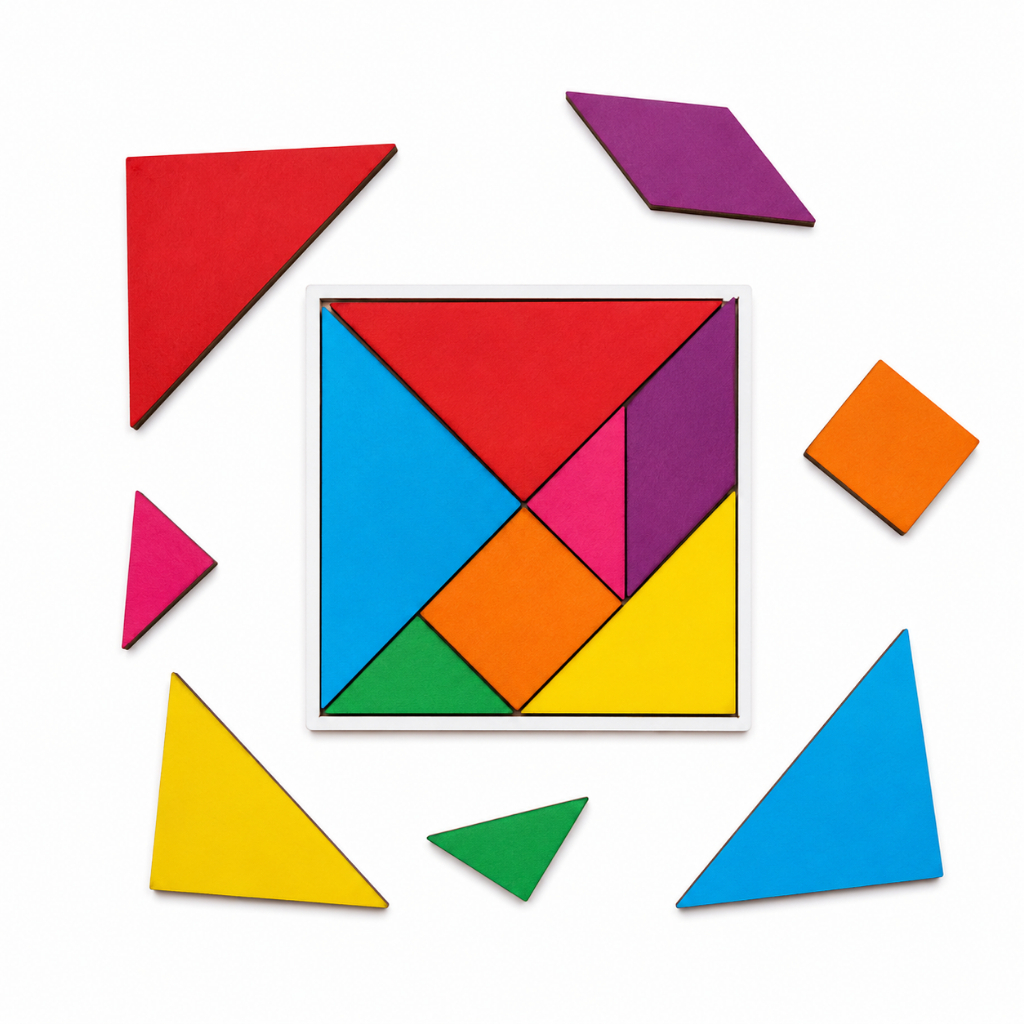 Kit 50 Tangram MDF Infantil Educativo Brinquedo Pedagógico Tabuleiros 10x10cm