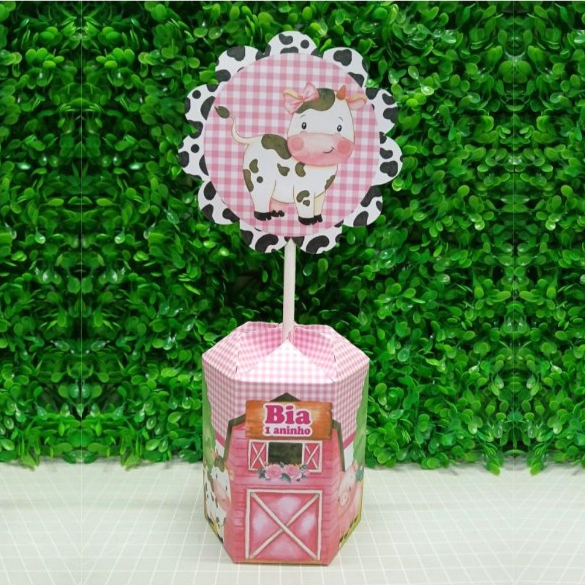 CENTRO DE MESA FAZENDINHA ROSA /PEGUE E MONTE /PERSONALIZADO PARA FESTA INFATIL TEMA FAZENDA