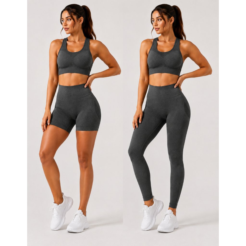 Kit 3 peças - Conjunto Academia Feminino Top + Short + legging Fitness Roupa Levanta Bumbum/ Esportivo/yoga