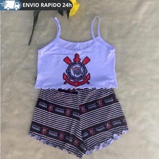 Pijama Feminino Alcinha Corinthians Luxo Tamanho Único