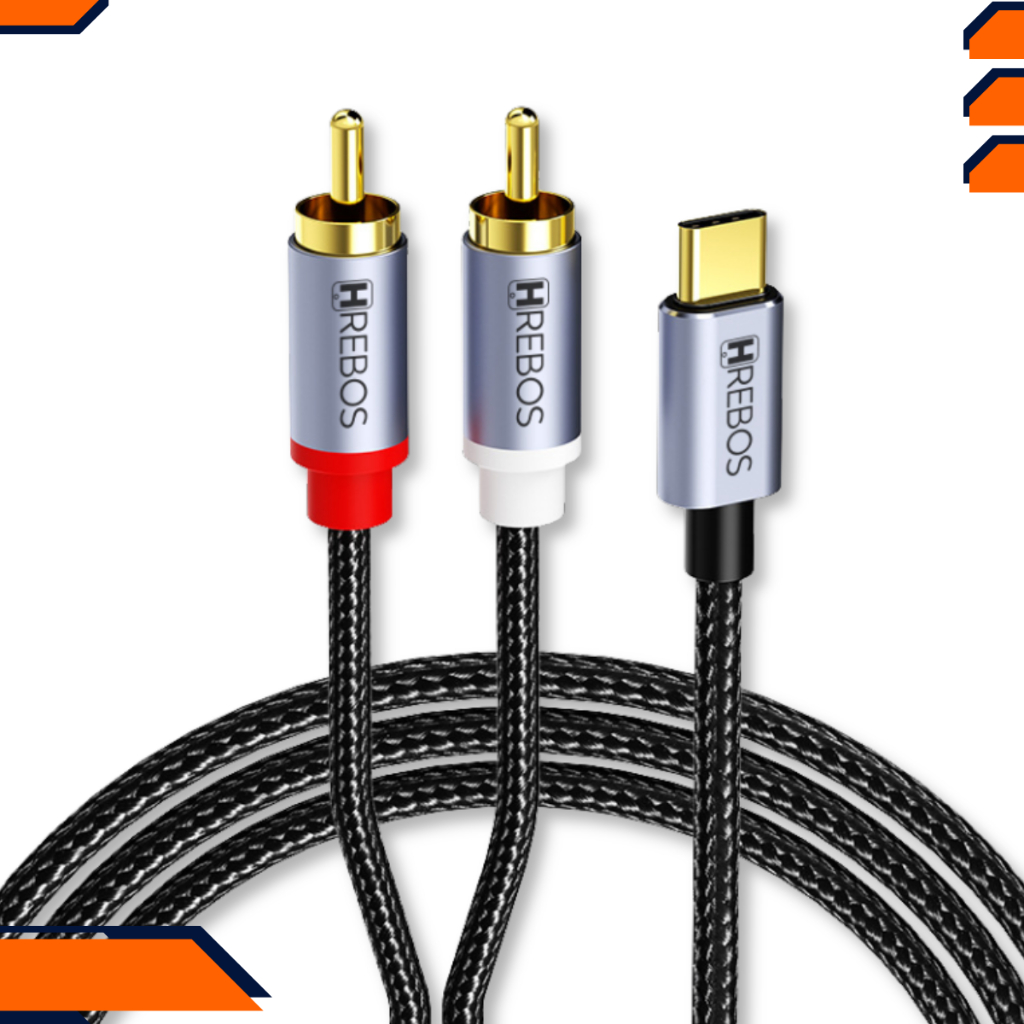 Cabo Áudio Tipo C x RCA L+R Macho c/ 1 Metro - Auxiliar Celular Notebook Smartphone Tablet Adaptador