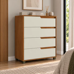 Cômoda 4 Gavetas 104x80 Cm Viena Nature Off White 100% MDF Casamia