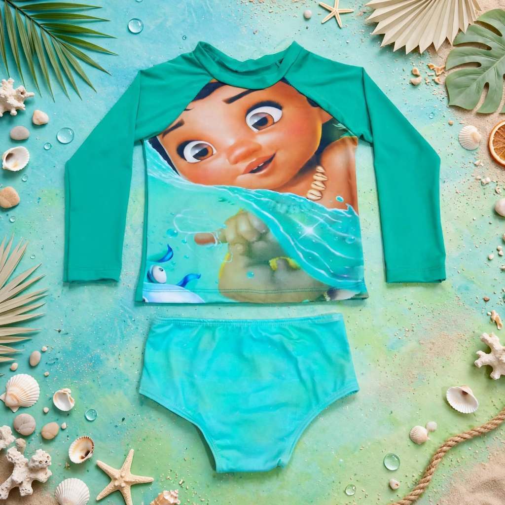 Blusa Com Proteção UV Infantil Menina Conjunto de Biquíni Com Proteção UV Infantil  02, 04, 06 Anos