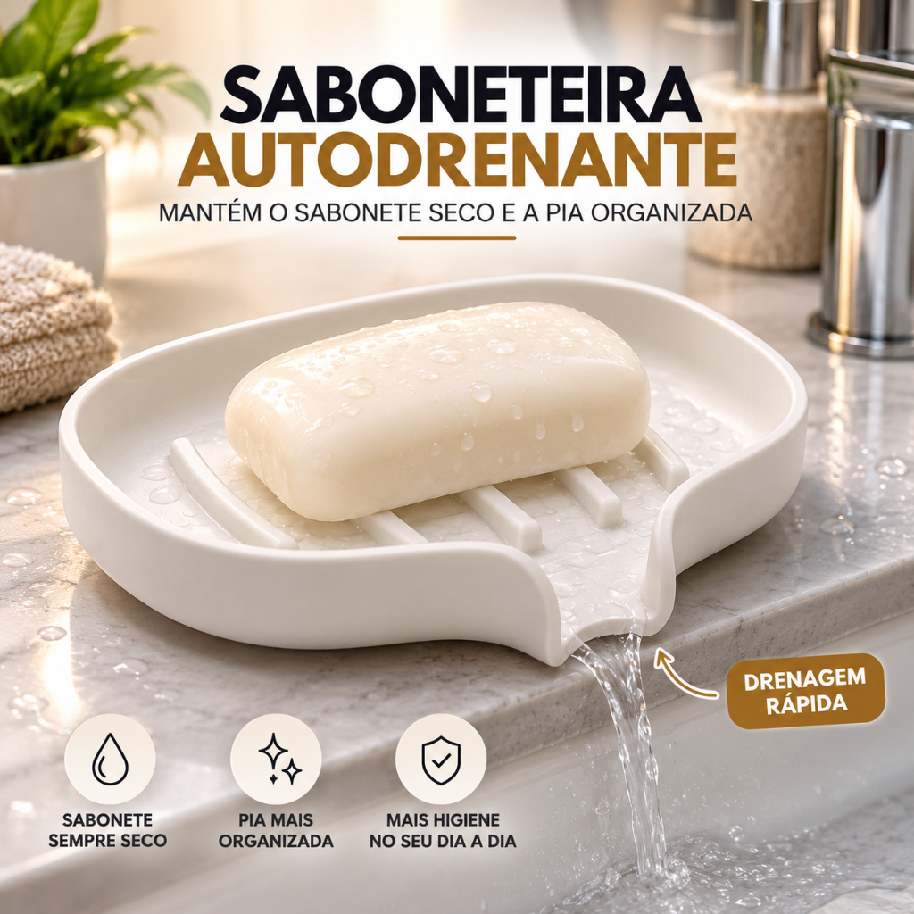Saboneteira Autodrenante Porta Sabonete para Pia Banheiro Cozinha com Drenagem Organizador