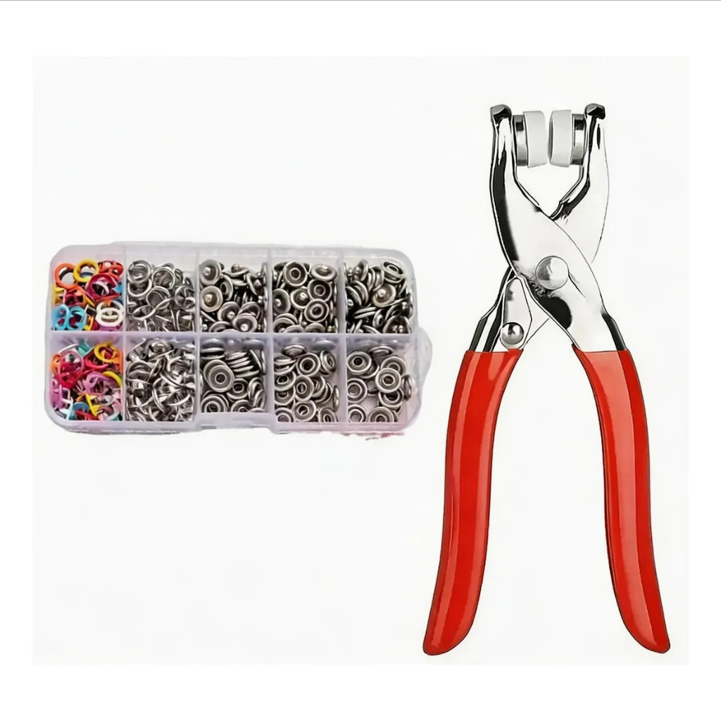 Kit de Costura DIY Invisível 100 Botões Metálicos Coloridos + Alicate Manual Profissional Acessórios para Roupas