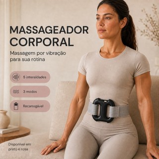 Massageador Corporal Elétrico com Vibração 5 Intensidades 3 Modos Timer 15min USB-C 10W com Faixa de Fixação