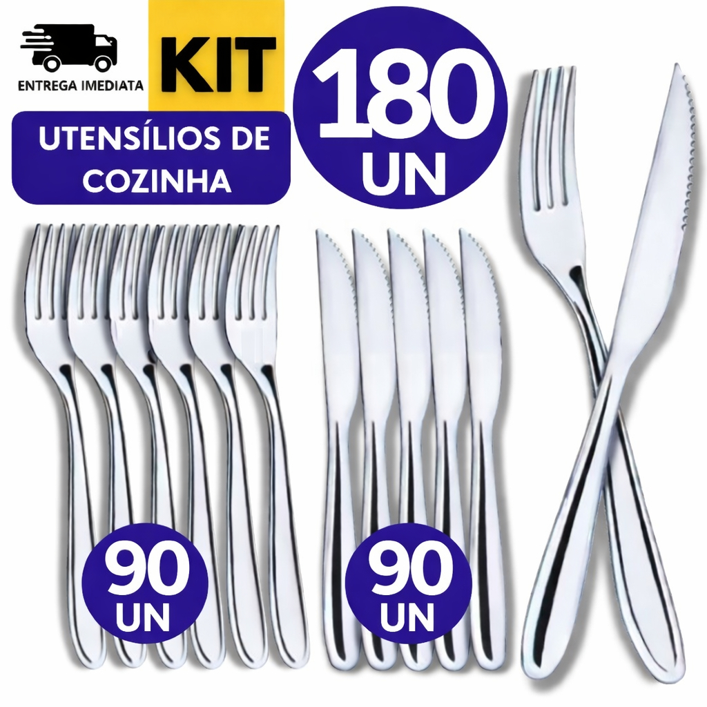 Imagem Talheres Cozinha Faqueiro Completo Prateado Aço Inox Restaurante Buffet Garfo Faca  Profissionais Hotel Resistente