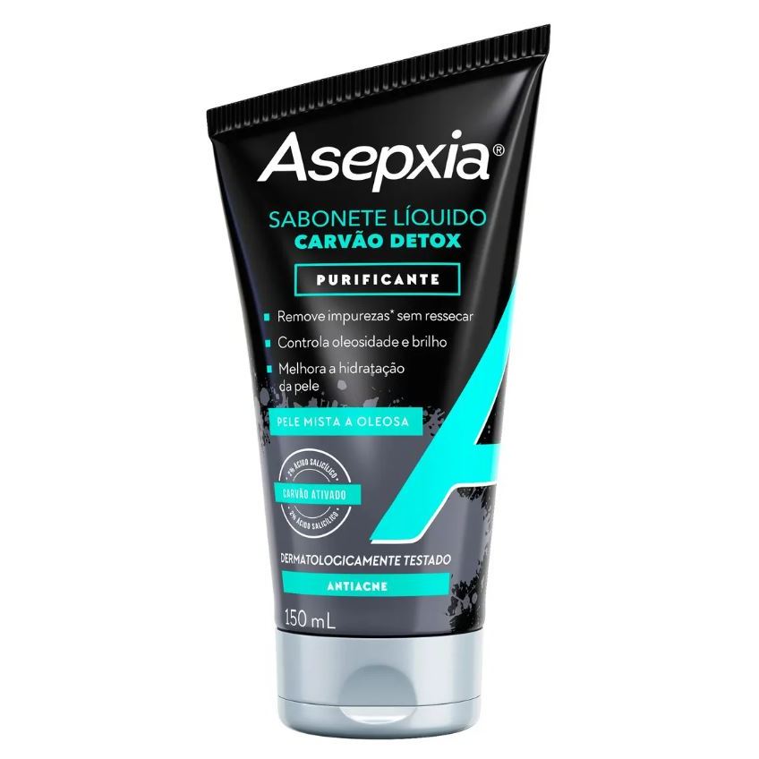 Asepxia Sabonete Líquido Carvão Detox/Limpeza Profunda - Purificante/Antioleosidade l 150ml