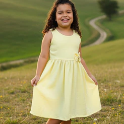 Vestido Infantil Menina Amarelo claro Para Festa Natal Verão casual Casamento Aniversário