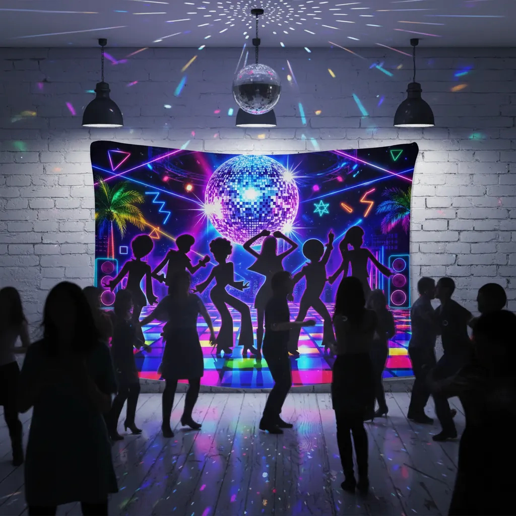 Painel Retangular em Tecido Sublimado Anos 60 70 80 Disco Flash Back Horizontal