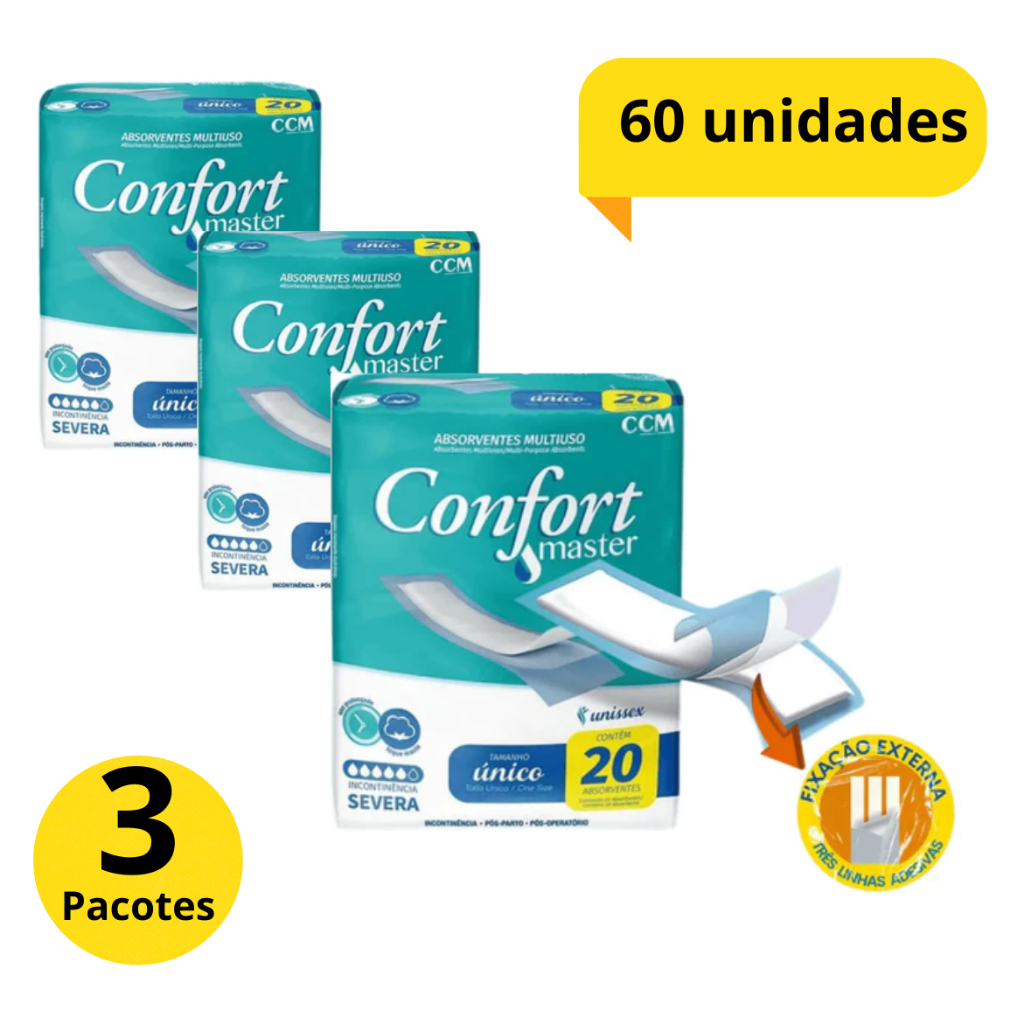 KIT Absorvente Geriatrico  Confort Master C/ FITA FIXADORA Incontinência SEVERA/Pós Parto Anti Odor