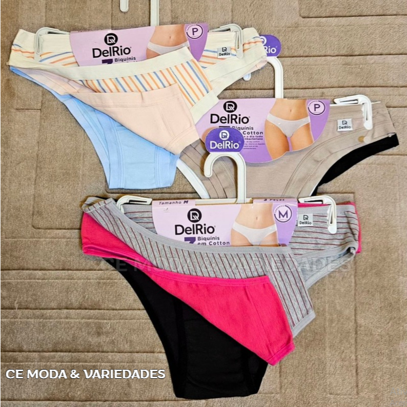 Kit 3 calcinhas Biquini em Cotton 100% algodão DELRIO - Envio rapido