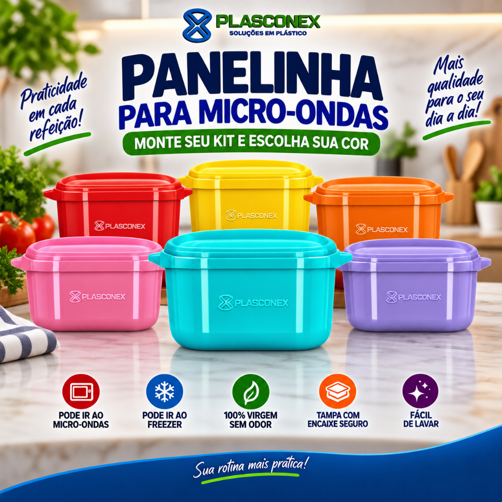 Kit 3 / 4 / 5 Panela de Microondas Tapoer Vasilhas  Original - Caçarola 1,5 Litros - Cores - PLASCONEX