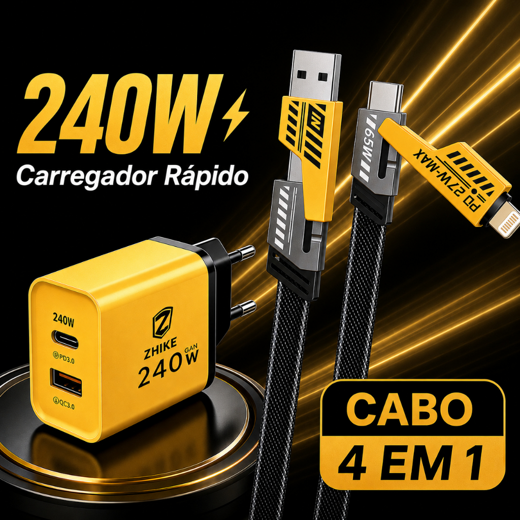 Cabo de Dados 4 em 1 240W 280W 1metro compatível com Para iP USB Android Type C Super Carregamento Rápido