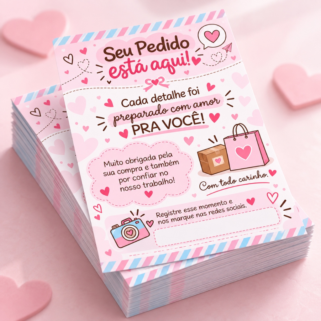 Folheto de Agradecimento ao Cliente 10x14cm - Papel 90g | Cartinha para Embalagem, Loja |  Seu pedido está aqui. Cliente