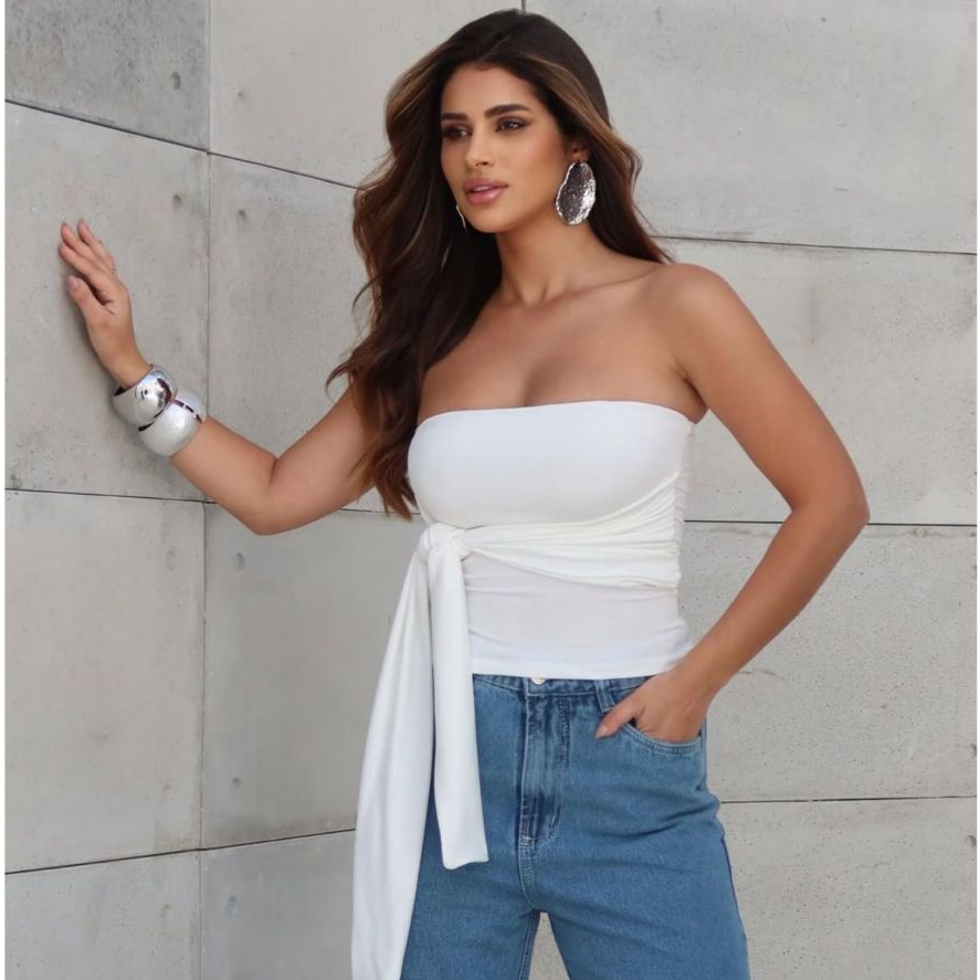 Blusa Feminina Elegante Suplex Premium Tomara que caia com Amarração Estilosa