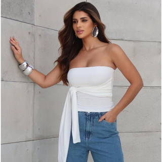 Blusa Feminina Elegante Suplex Premium Tomara que caia com Amarração Estilosa