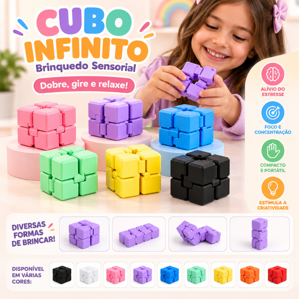 Cubo Infinito 3D | Brinquedo Sensorial Fidget Toy para Autismo e TDAH
