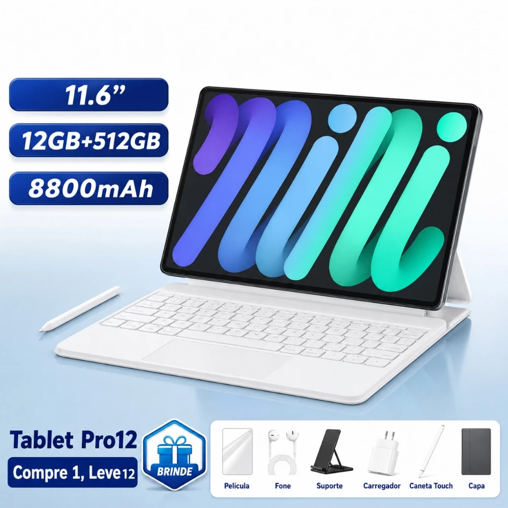 Tablet pad Pro12 5G tablet em promoção Android Para Estudo Trabalho 11.6 Polegadas 12GB RAM 512GB Com Teclado Bluetooth