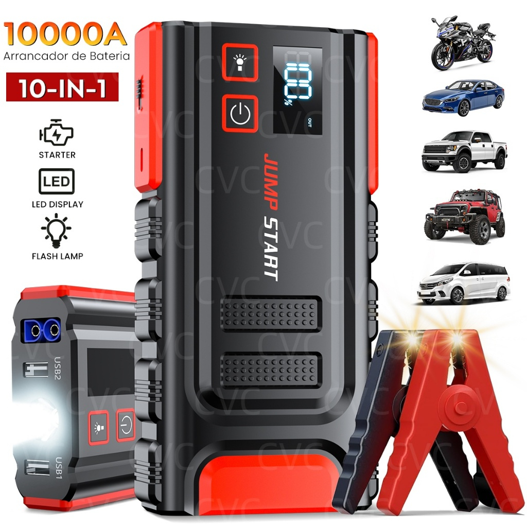 Auxiliar de Partida Veicular 10 em 1 33500mAh, 10000A de Pico e Power Bank