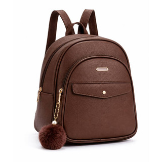 Mochila Feminina Casual em Couro PU com Bolsos e Zíper | Mochila Pequena Elegante para Trabalho, Faculdade e Passeio