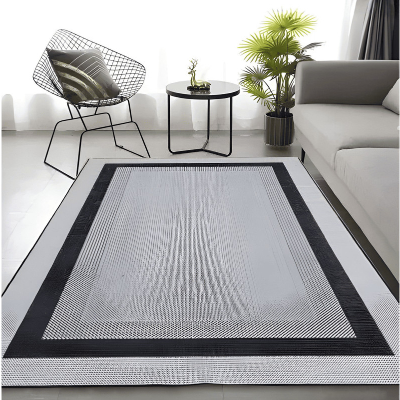 Tapete Sala Sisal Cinza & Preto Antiderrapante 200 x 150 Decoração Moderno Quarto Com Ponteiras