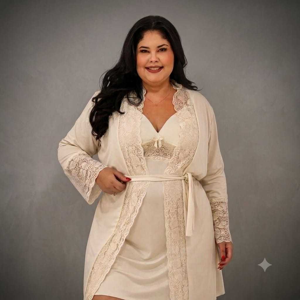 Camisola com Robi luxo Maternidade hobby com Renda kit com duas peças