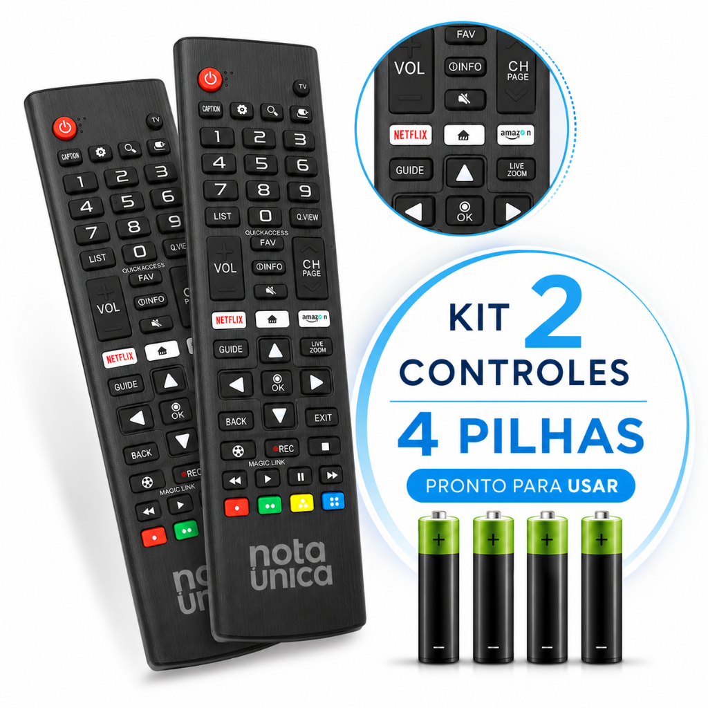 Kit Controle Remoto Para Smart Tv LG Com Botões Netflix e Prime Video com Pilhas