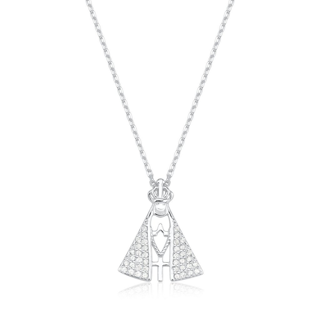 Colar Feminino de Prata 925 Nossa Senhora Aparecida Vazada