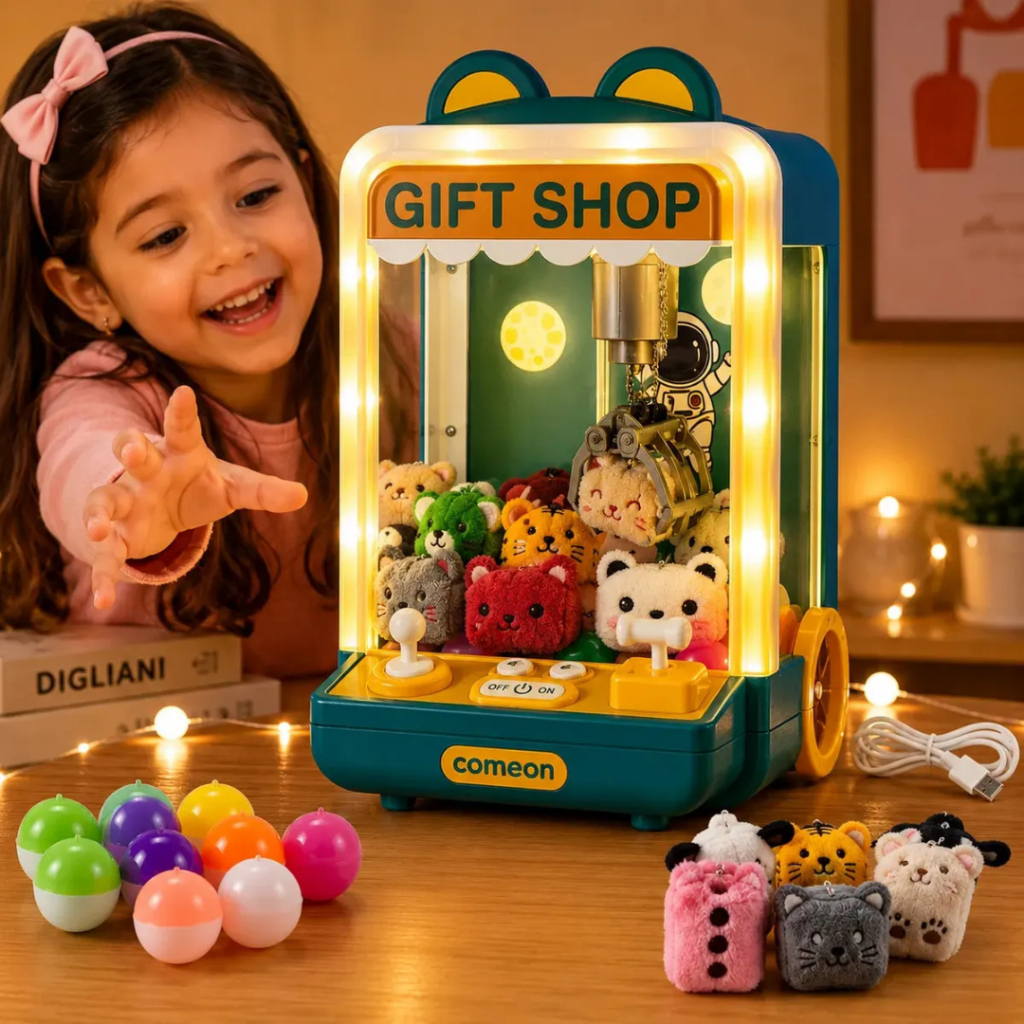 Mini Maquina de Pegar Bichinhos Ursinho Pelucia Infantil com garra automatica luzes e som