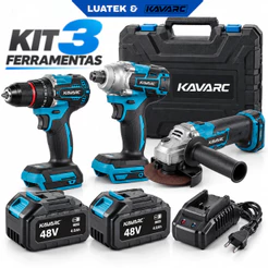 Kit Ferramentas Sem Fio Profissional 3 em 1 Parafusadeira Impacto Esmerilhadeira A Lítio 48V-LUATEK