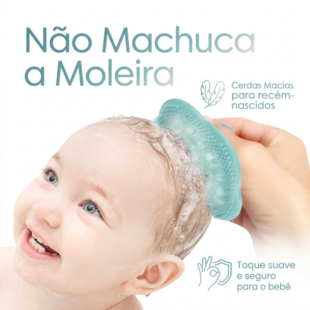 Escova De Massagem + Pente Fino E Banho Em Silicone Para Bebê Macio